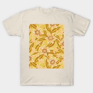 Abstract passiflora flowers in mustard yellow T-Shirt